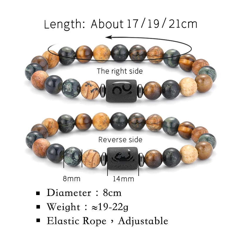 12-Zodiac Armbanden Natuursteen Kanker Maagd Leeuw Weegschaal Armband Koppels Vriendschap Geschenken Armbanden Sieraden pulsera hombre