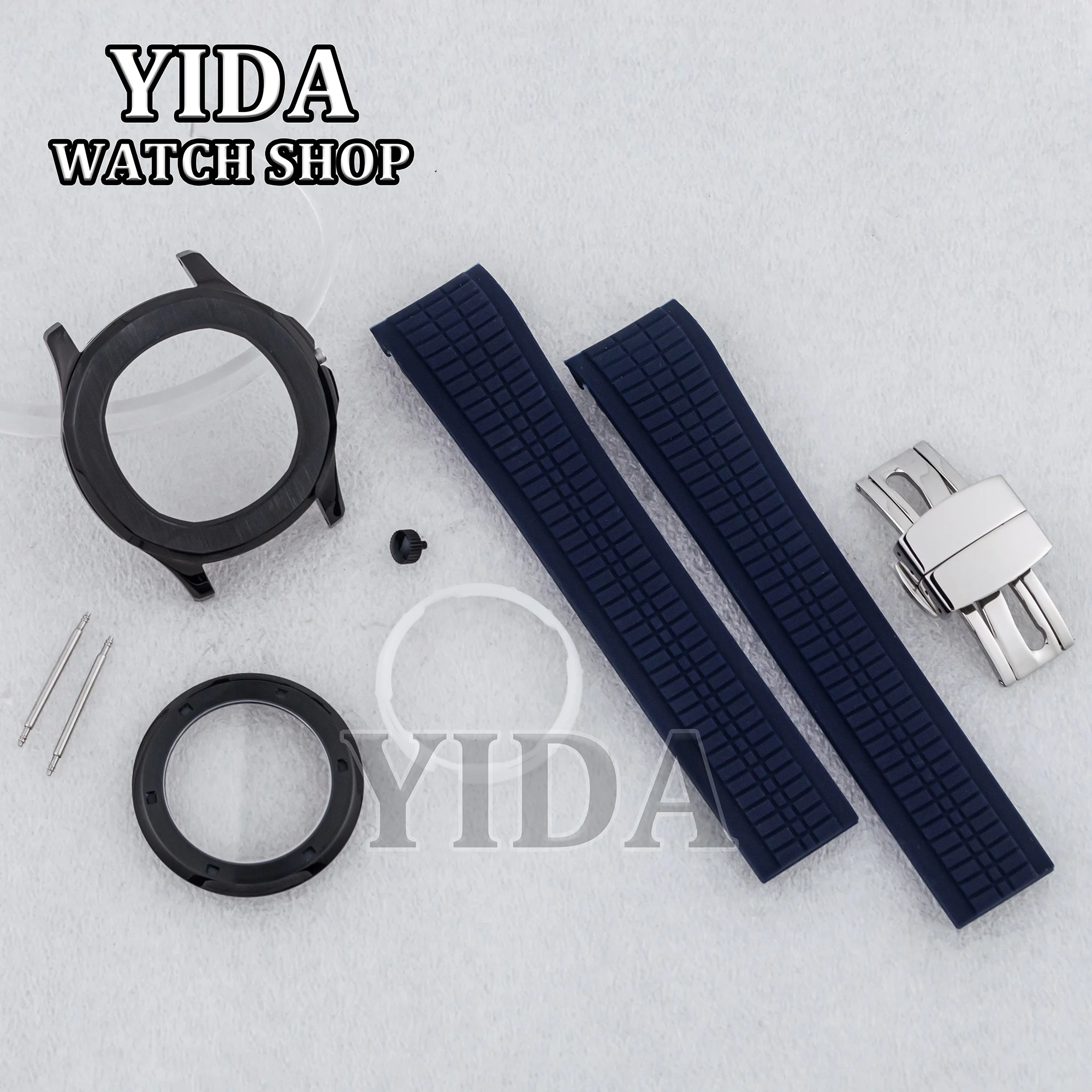 NH35 PVD Black Mod Watch Case Rubber Strap Sapphire Glass 10ATM Waterpoof Case For AQUANAUT Nautilus NH36 Movement Replacements