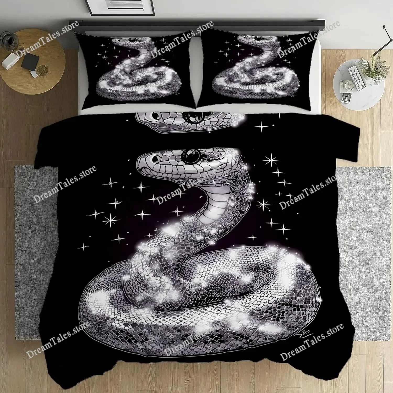 

Snake Bedding Set,Starry Sky Reptile Duvet Cover Set,Fantasy Animal Pattern Bedding Set, Reversible Bedding with Pillow Cover