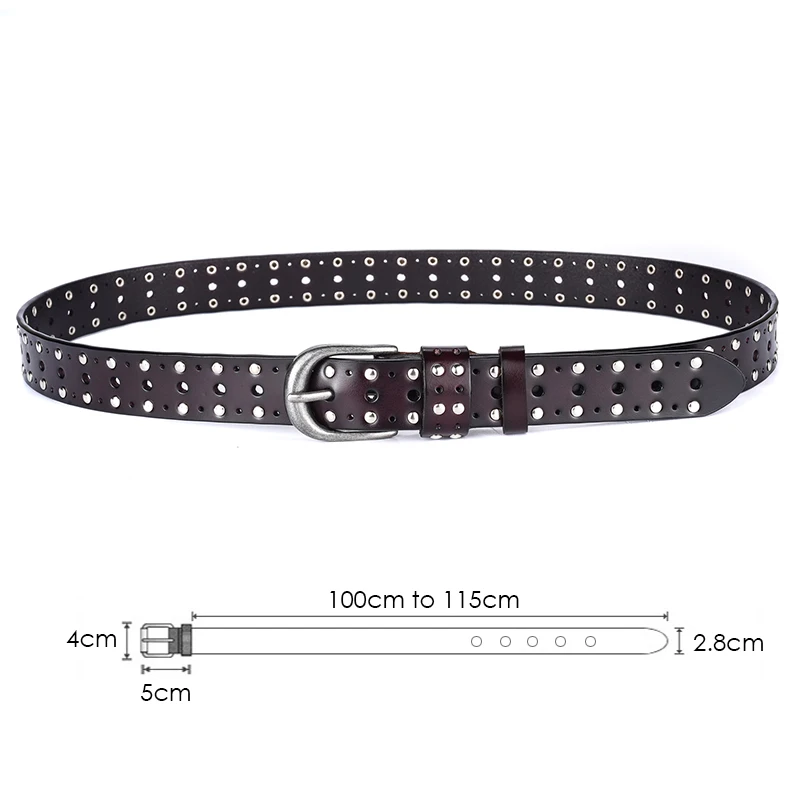 VATLTY Mode Femmes Ceinture en cuir Boucle en alliage Rivet Punk Ceinture pour femme 2.5cm Peau de vachette naturelle Dames Hip Hop Ceinture Taille