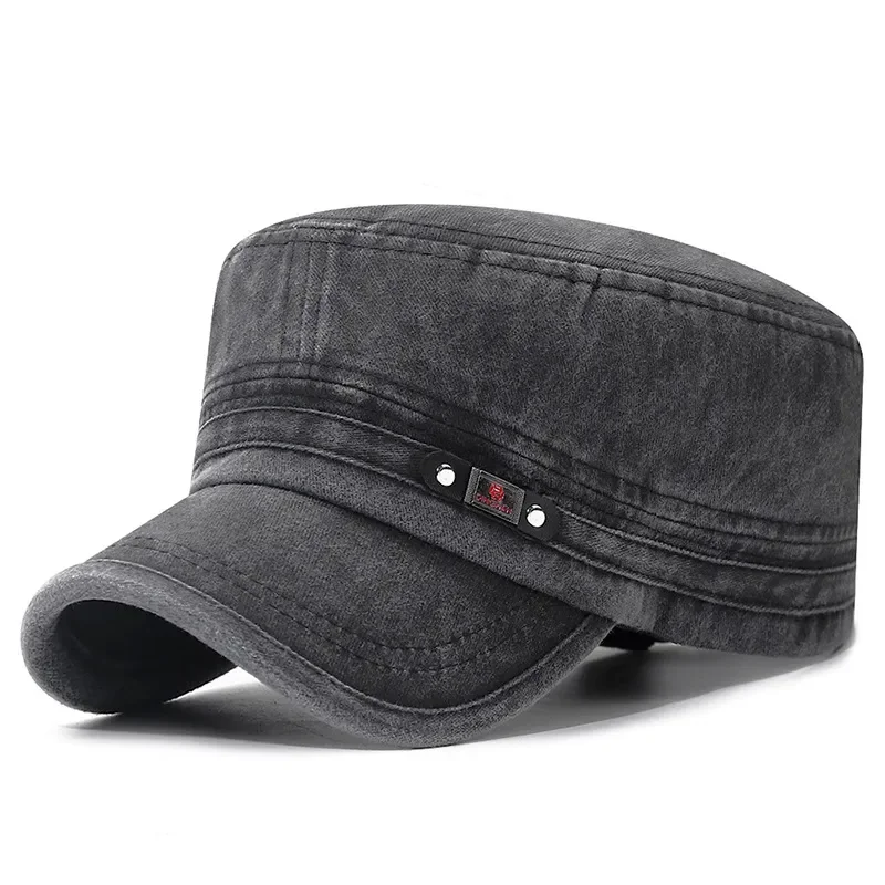 Nieuwe gewassen hoed gemaakt oud katoen platte top herfst en winter piek hoed outdoor ademend vervaagde visor hoed heren