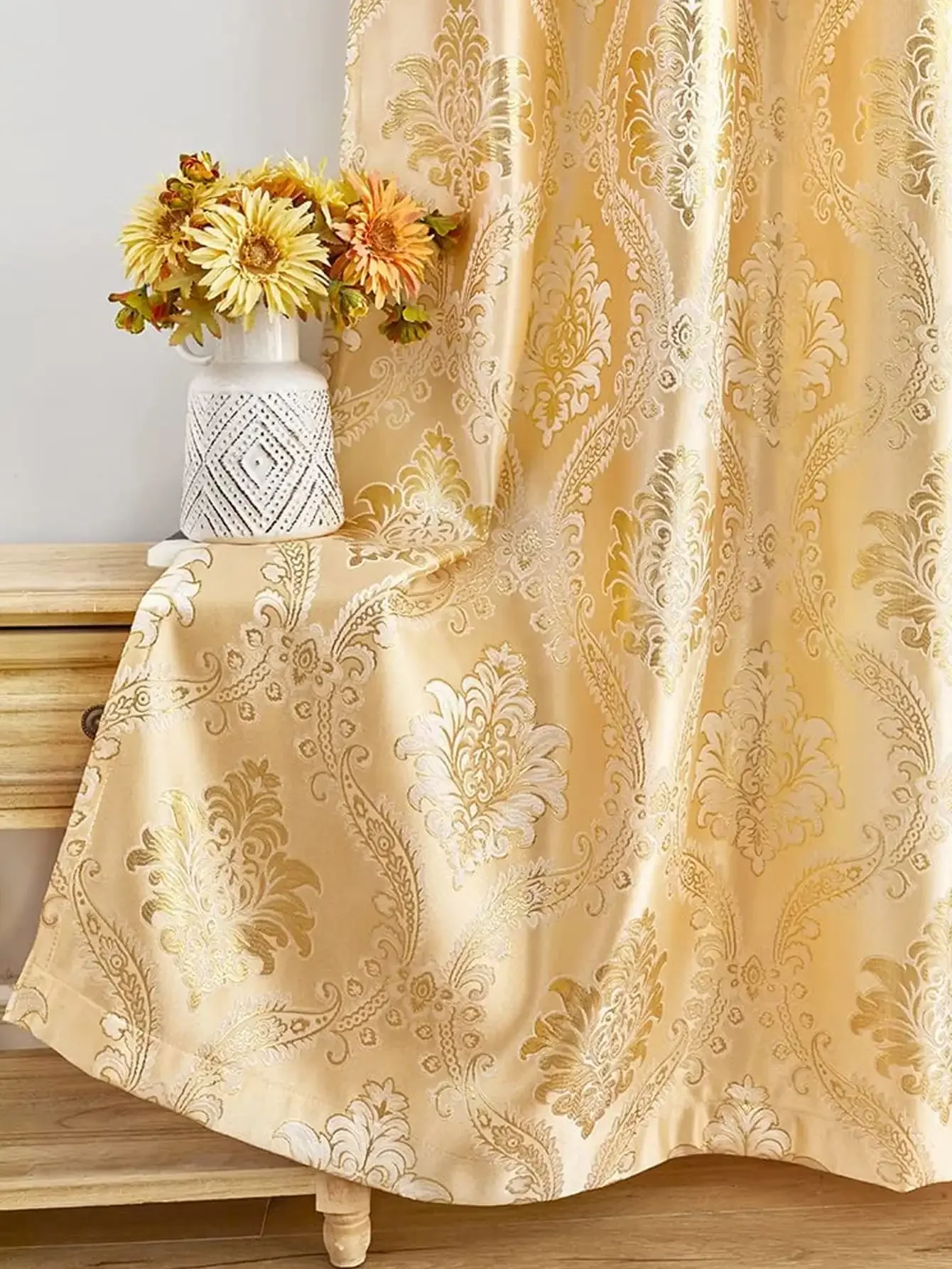 Jacquard Curtains 1pc European Style Gold Wire