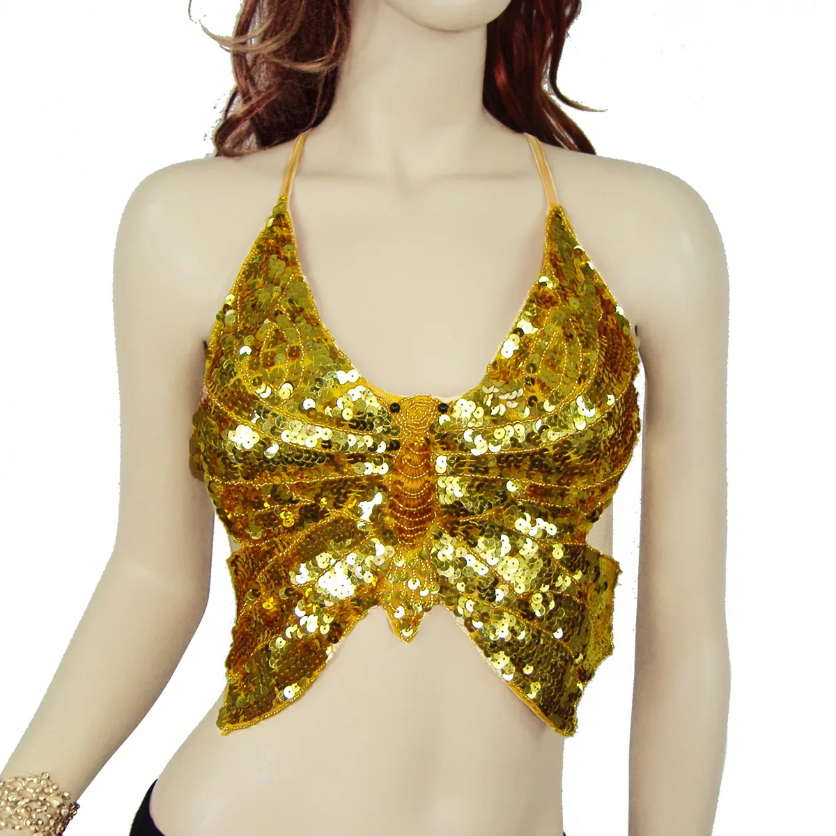 

belly dance womens bra sequined brassiere push up deep plunge sliver gold multicolor dancing top tank