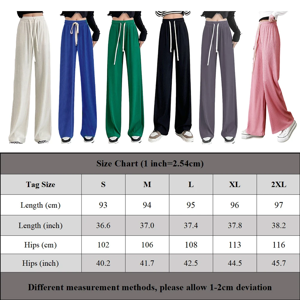 Women's Ice Silk Wide Leg Pants Summer Cool Loose Casual Drawstring Trousers