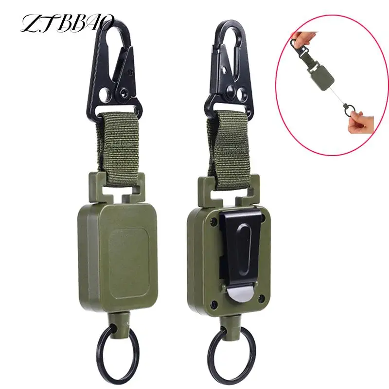 1PCS Anti Lost ID Card Holder Outdoor Retractable Wire Rope Tactical Keychain Clip Sporty Retractable Key Ring