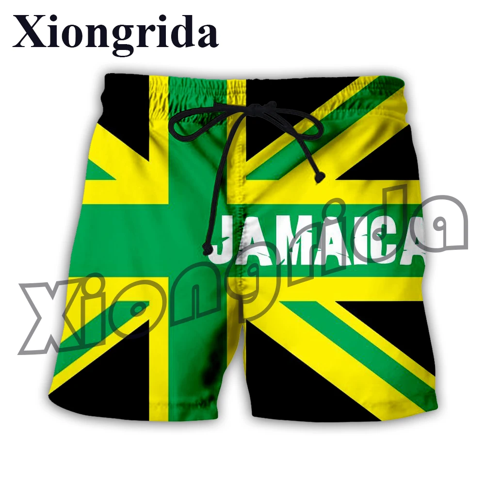 Jamaica Flag Print Trunks Men's 3D Flag Print High Waist Shorts Novelty Casual Hip Hop Trousers Unisex Beach Pants Streetwear