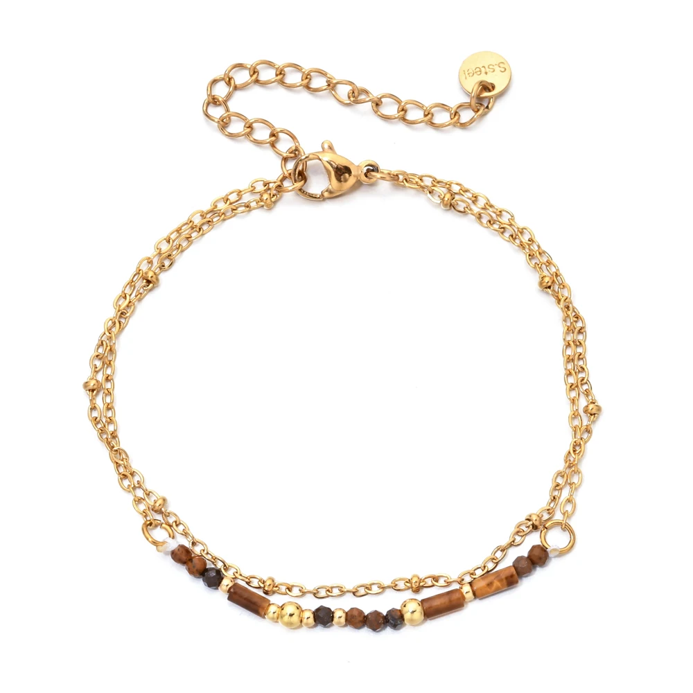Dünne Boho 18K Gold PVD vergoldete Edelstahl Kettenarmbänder für Frauen Charm Lapislazuli Türkis Naturstein Schmuck Geschenk