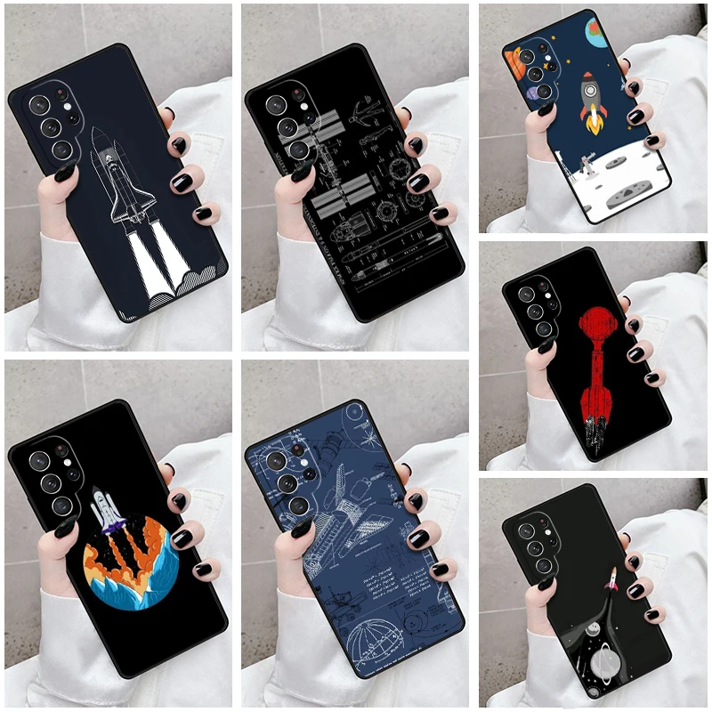 Phone Case For Samsung Galaxy S24 S23 S21fe S22 Ultra Plus Note 10 20 S8 S9 S10 Cover Space Rocket Satellite Launcher