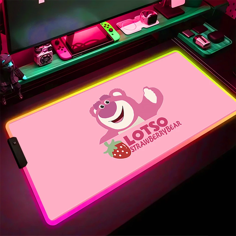 RGB LED Mouse Pad Gaming Mat PC Accessories Mousepad Desk Mat Strawberry Bear L-lotso Non Slip Extended Pad Rubber Keyboard Pad