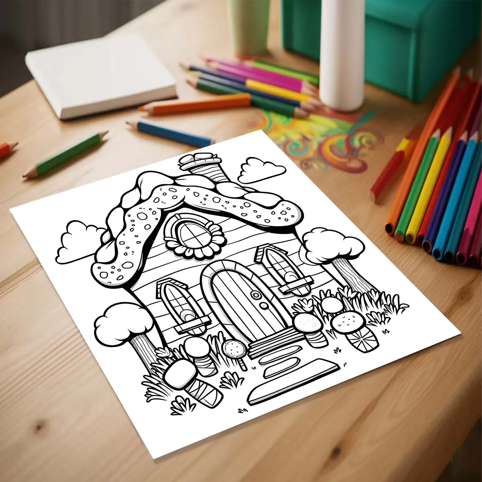 1pc Prety Huts Coloring Book 24 Page for Bold-easy House Patterns Adults Cute Drawing Book Perfect Gift for Party and Birthday