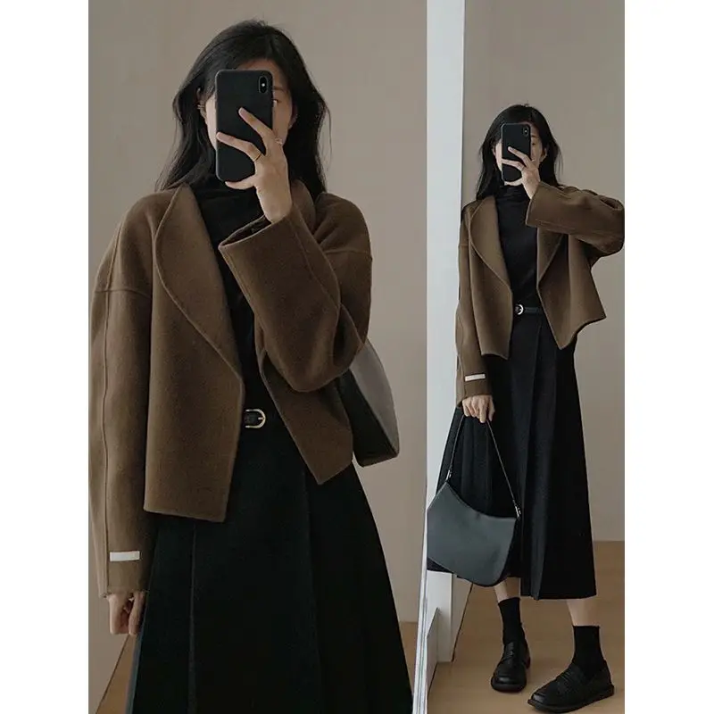 Women Loose Blazer Midi Skirt Suit Long Sleeve Cardigan Jacket High Waist A-line Skirt Autumn New Set