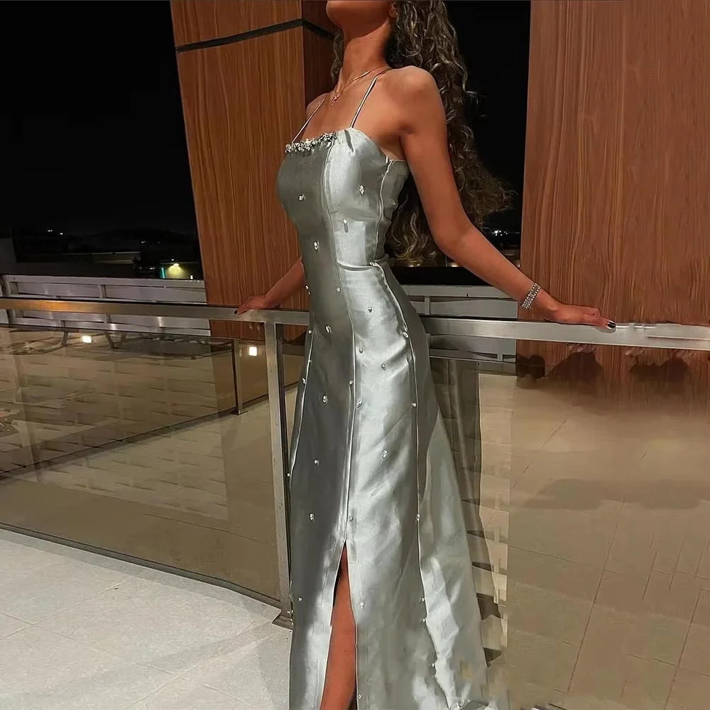

Customized Exquisite Ruched Women Prom Dress Charming Ruffles Zipper Spaghetti Strap Women Party Dress Ruched Women Evening Gown
