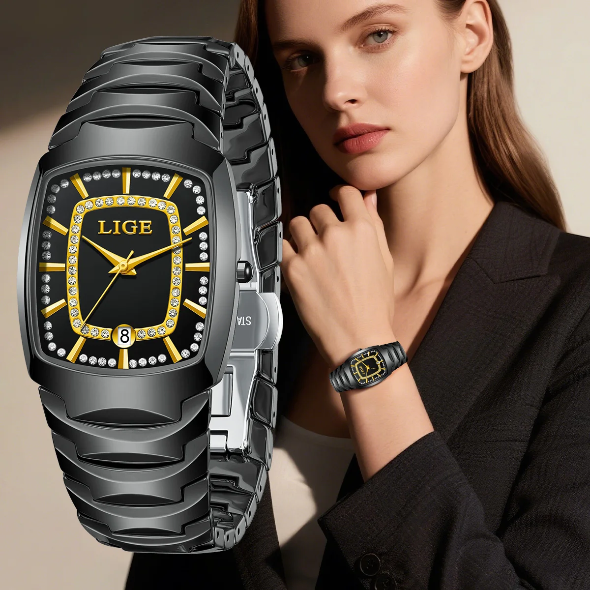 LIGE New Elegant Women Watches Fashion Ceramic Straps Quartz Watches Classic Diamond Dial Waterproof Laides Watch Business Gifts