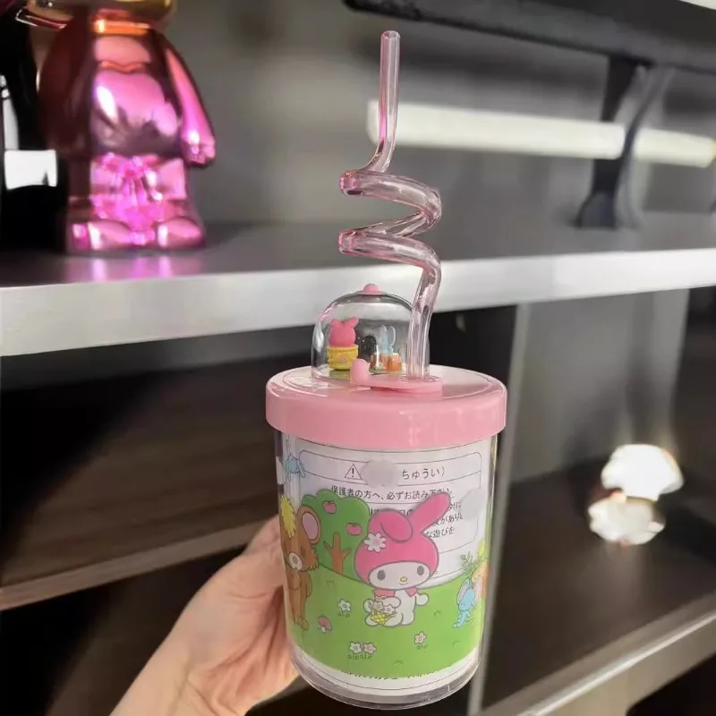 Sanrio-Copo Giratório Portátil de Água de Palha para Crianças, Grande Capacidade, Minha Melodia, Hello Kitty, Anime Cartoon, Kawaii, Presente Estudantil, 400ml