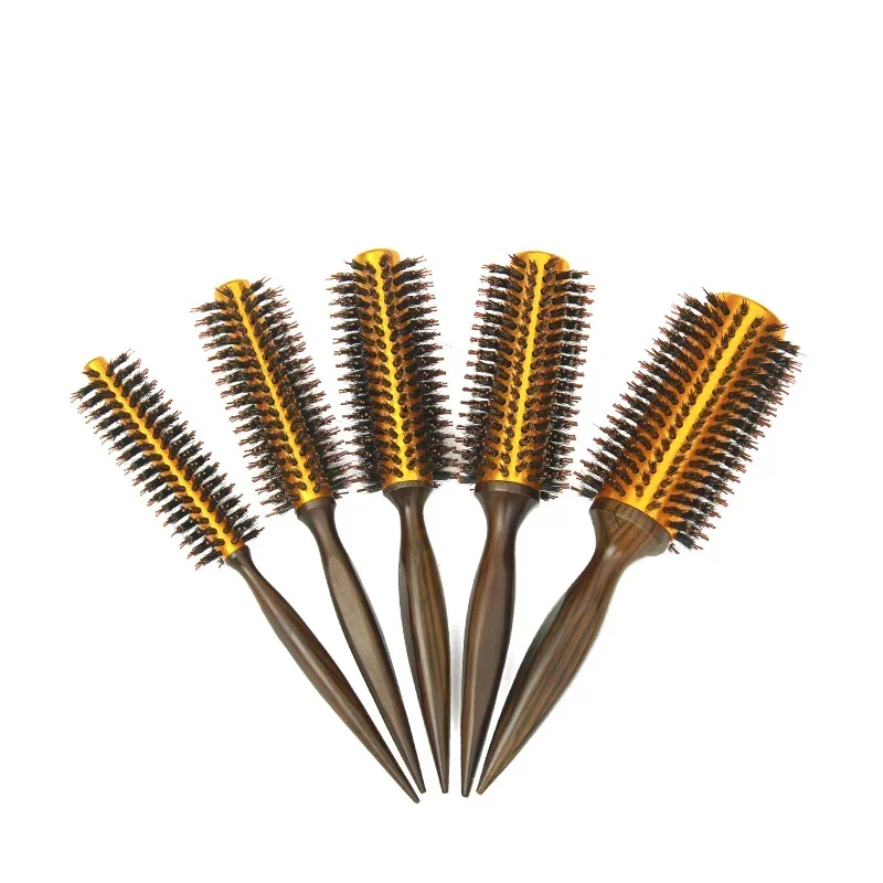 1pc Natural Boar Bristle Round Brush Wooden Handle Hair Rolling Brush For Hair Drying Styling Curling  Detangling Hair Brush