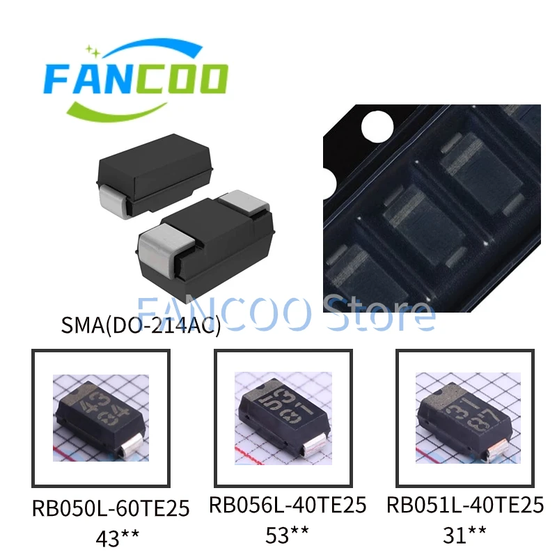 RB050L-60TE25 marking 43 RB056L-40TE25 marking 53 RB051L-40TE25 marking 31 RB058L150TE25 marking 98 RB068L100TE25 marking 22 SMA