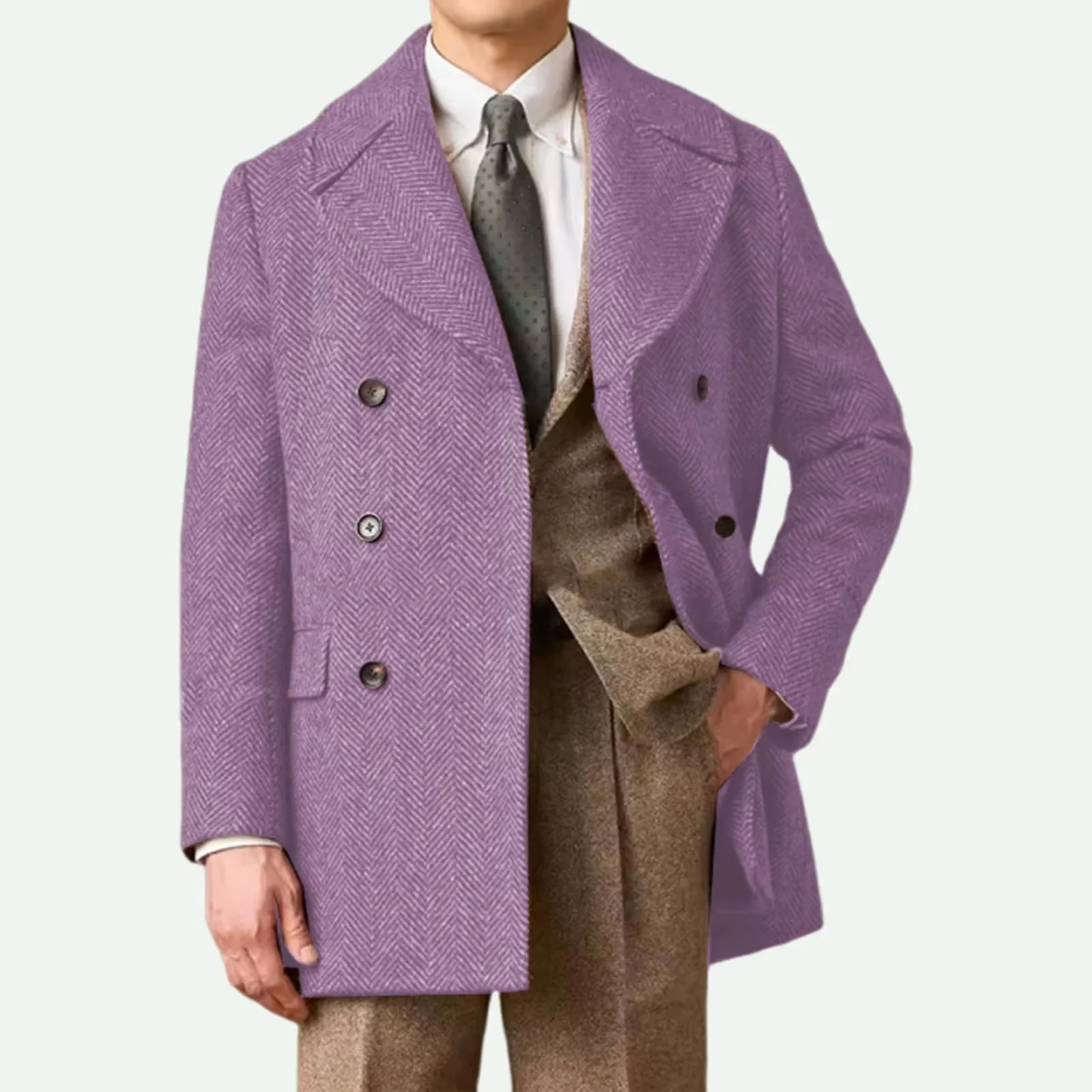 

Men's Casual Blazer Herringbone Slim Fit Double Breasted Italian Style Fashion Comfortable Jacket Vintage Customized Outerwear