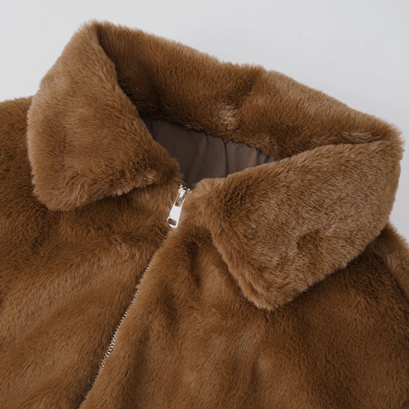 Vestes d'hiver à col en fausse fourrure pour femmes, couleur unie, col rabattu, manches longues, fermeture éclair, Style épais, manteaux amples Chic pour dames