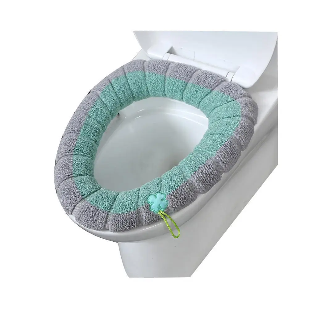 Scandinavian Colour Clashing Handle Toilet Seat Plush Warm Knitted Toilet Household Toilet Seat Cover Winter Seat Toil L7V5