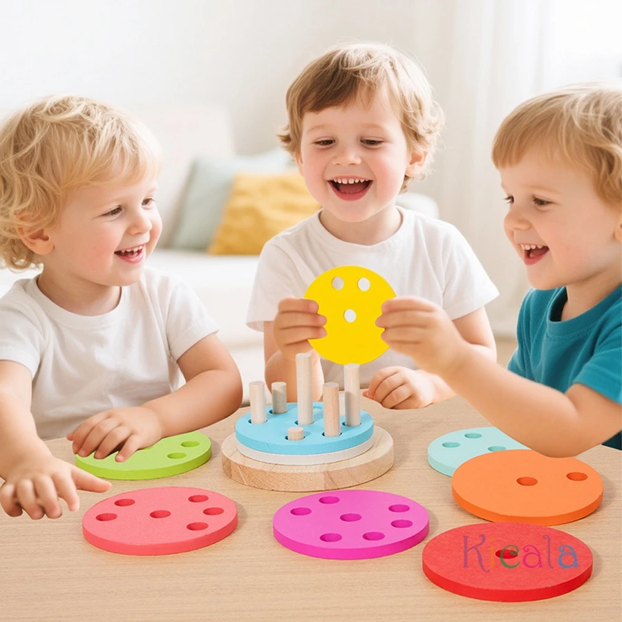 Giocattolo in legno con torre arcobaleno per bambini Set di colori Cilindri colorati Coordinazione occhio-mano Esercizio Regalo per lo sviluppo dell'intelligenza