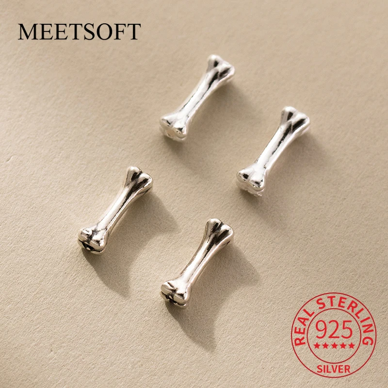 MEETSOFT 925 Silver Bone Made Old Thai Silver Spacer Beads DIY Handstring Retro Pattern Handmade Rope Material Accessories