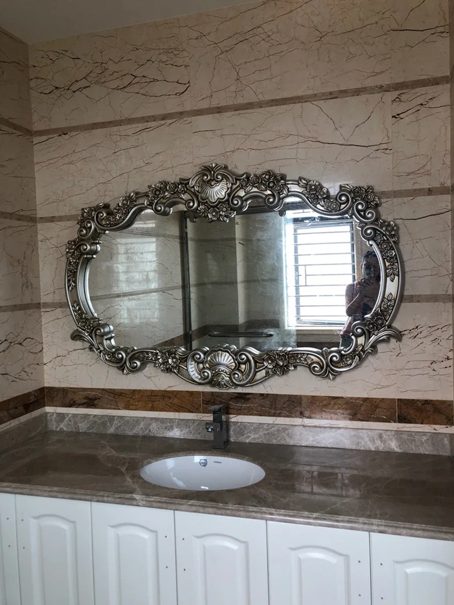 

yj5 European-style Classical Double Basin Bathroom Mirror Wall-mounted Toilet Vanity Mirror Waterproof Villa Hotel Decoration
