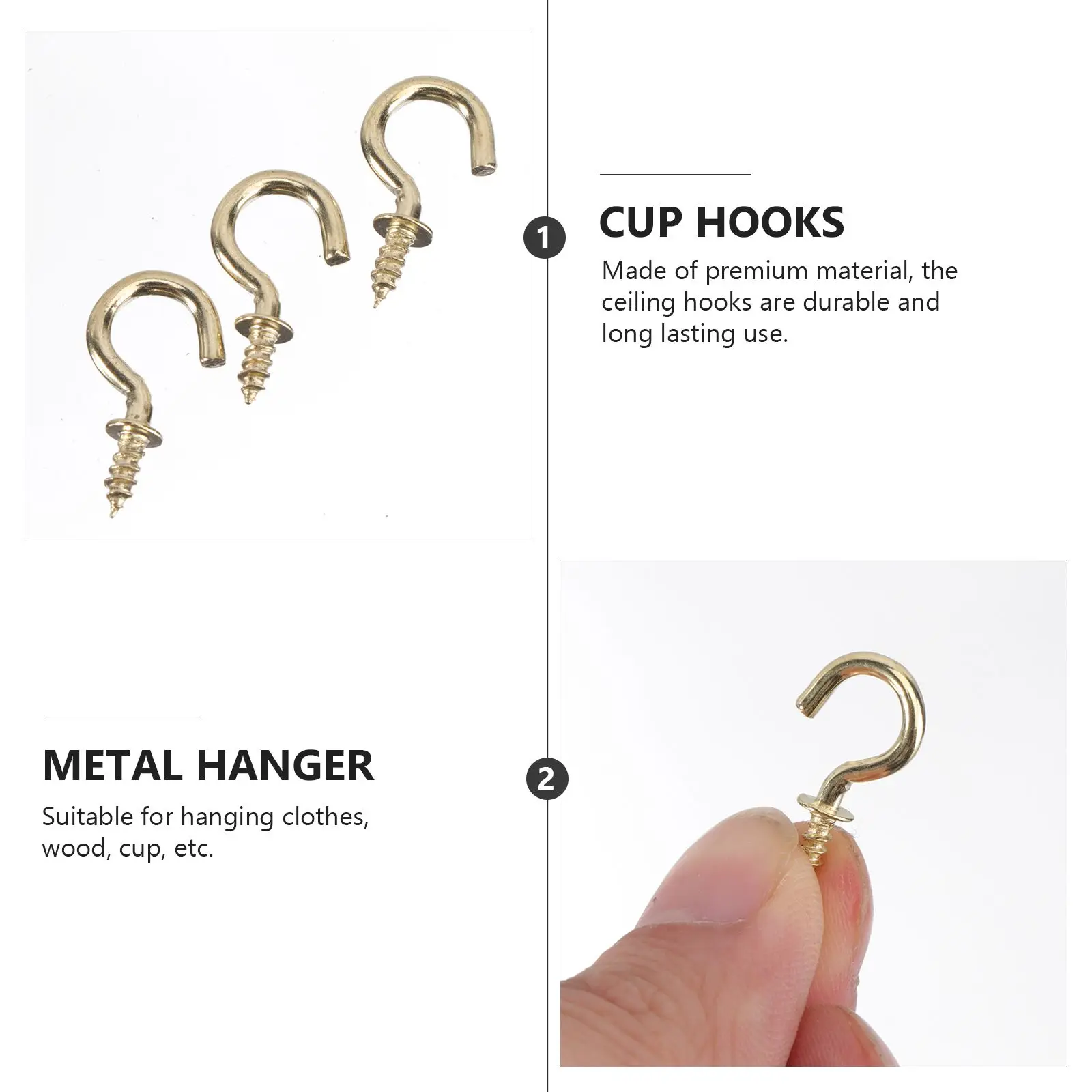 

20pcs Heavy Metal Hooks Copper Plated Ceiling Hanger Screw-in Cup Cup Hooks Golden Wood Clothes Storage Organizer