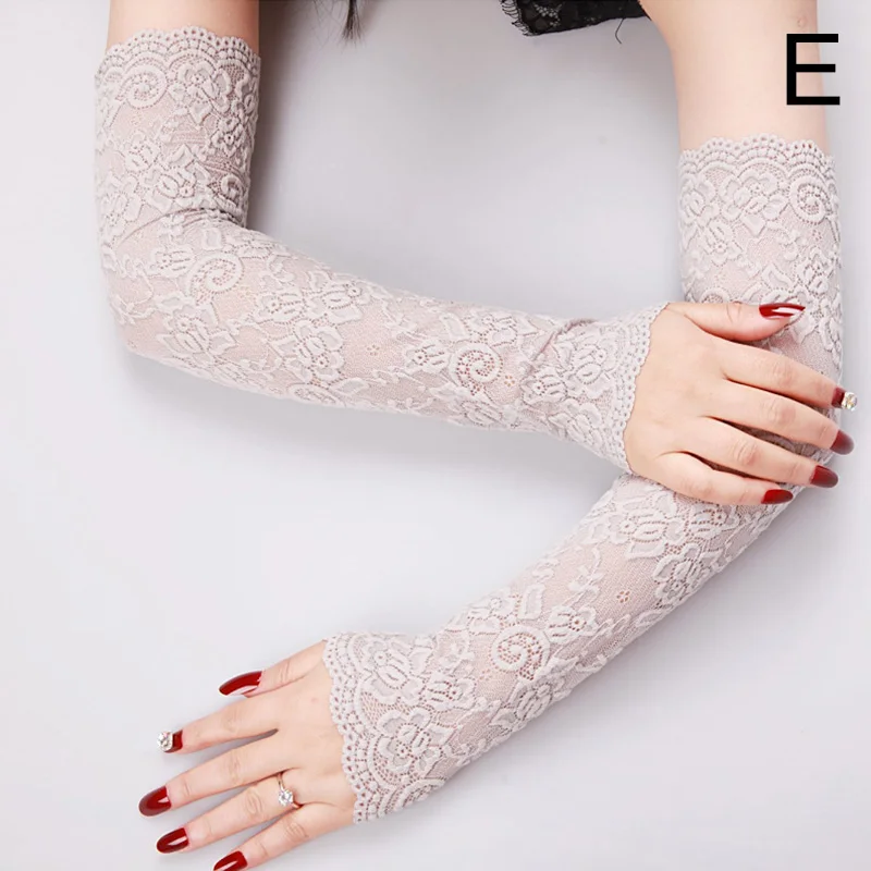 Long Lace Hollow-Out Fingerless Gloves Sun Protection Sleeves Mesh Lace Thin Cycling Sexy Accessories Black Bare Finger Gloves