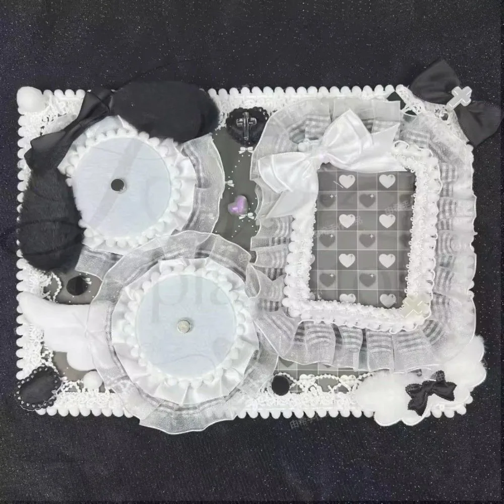 Lace Trim Ita Badge Display Board Transparent Pockets Ribbon Accents Anime Badge Holder Board Fabric Fluffy Bunny Decor