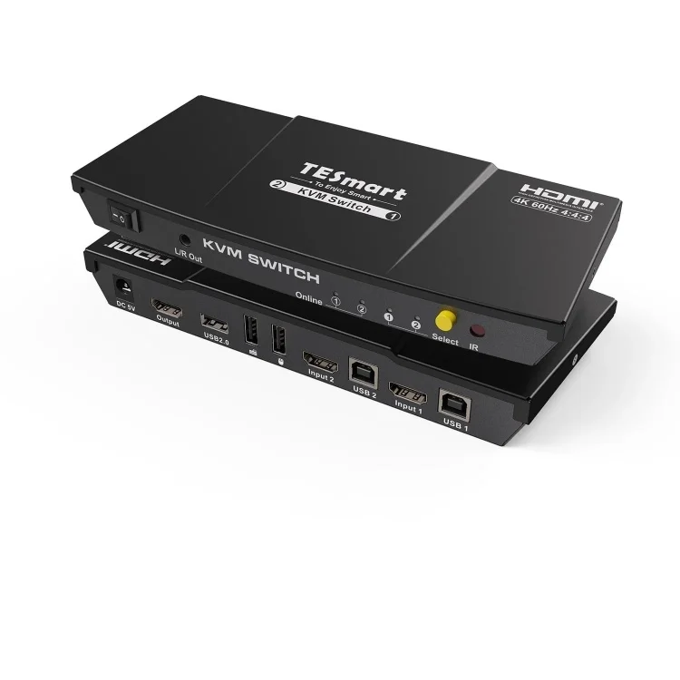 2 منفذ KVM التبديل USB 2.0 النازع الفيديو التبديل مع مفتاح ساخن 2x1 HDCP 2.2 ل HDMI 4K 60 هرتز KVM التبديل في الأوراق المالية