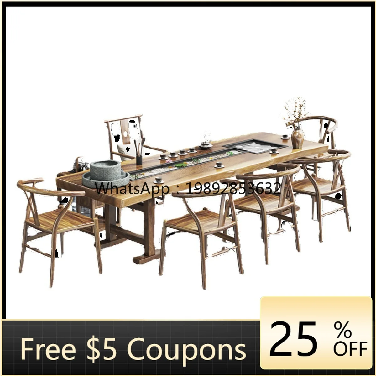 

YFY Light Luxury Walnut Wood Flowing Water Tea Table New Chinese Style Home Large Solid Wood Tea Table