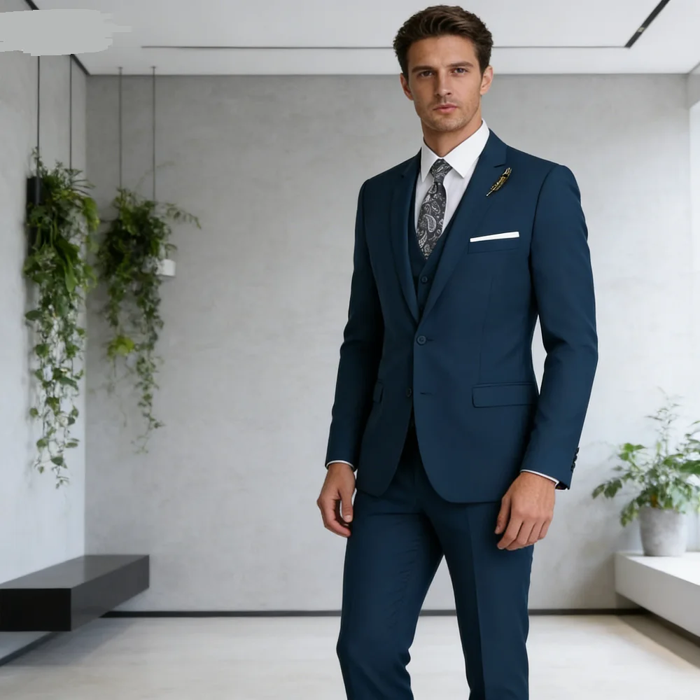 

Высококачественный приталенный черный мужской костюм, роскошная элегантная деловая свадебная модная одежда Conjunt