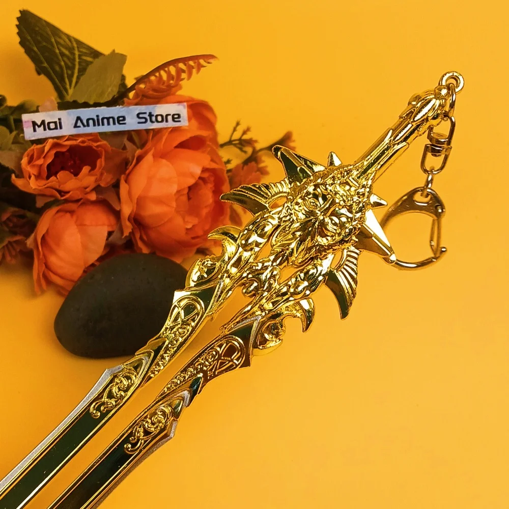 Katana de Metal dorado de 7,8 pulgadas, cuchillo Ninja japonés Real, espada Kratos, hoja de Anime Original, Dios de la guerra, Katana, sable samurái, juguete para regalo