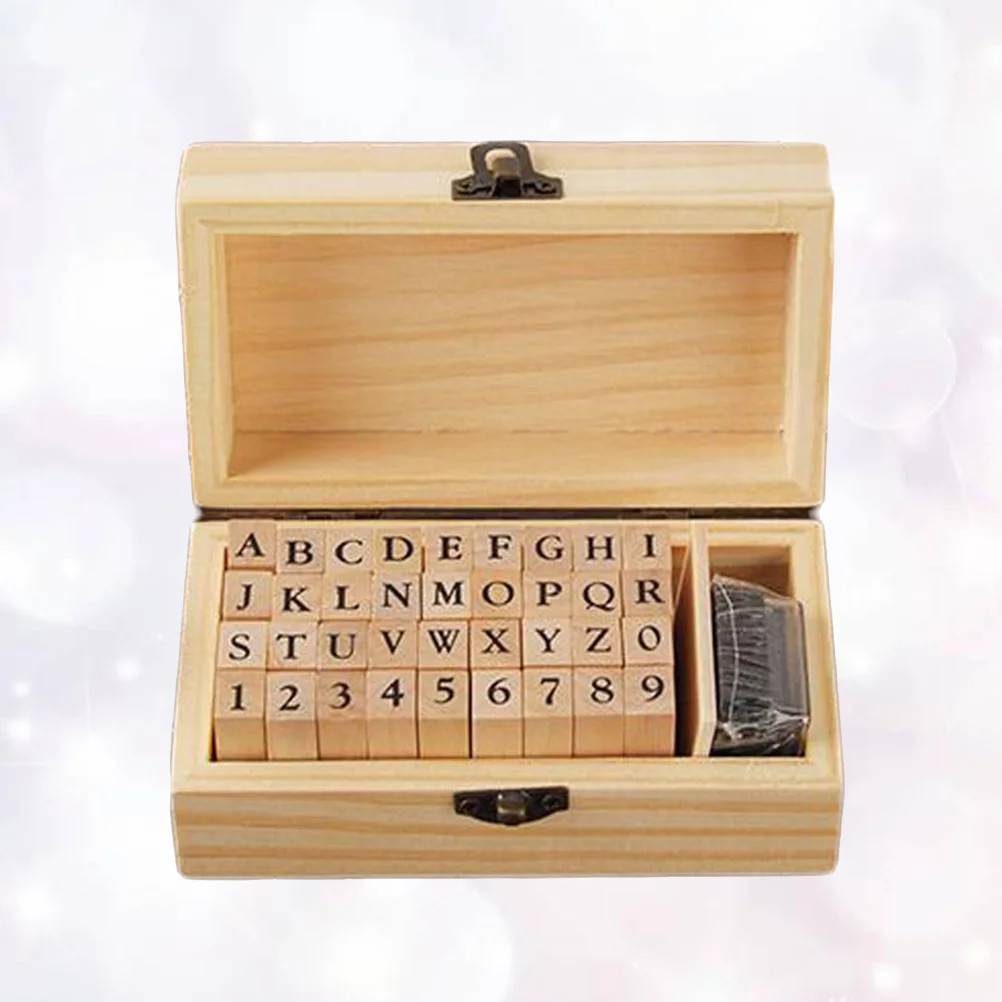 

45pcs Wooden Stamp Set Creative Alphabet Number Seal For Kids Adults Diy Craft Party School Reward Stickers Educational Inkpad
