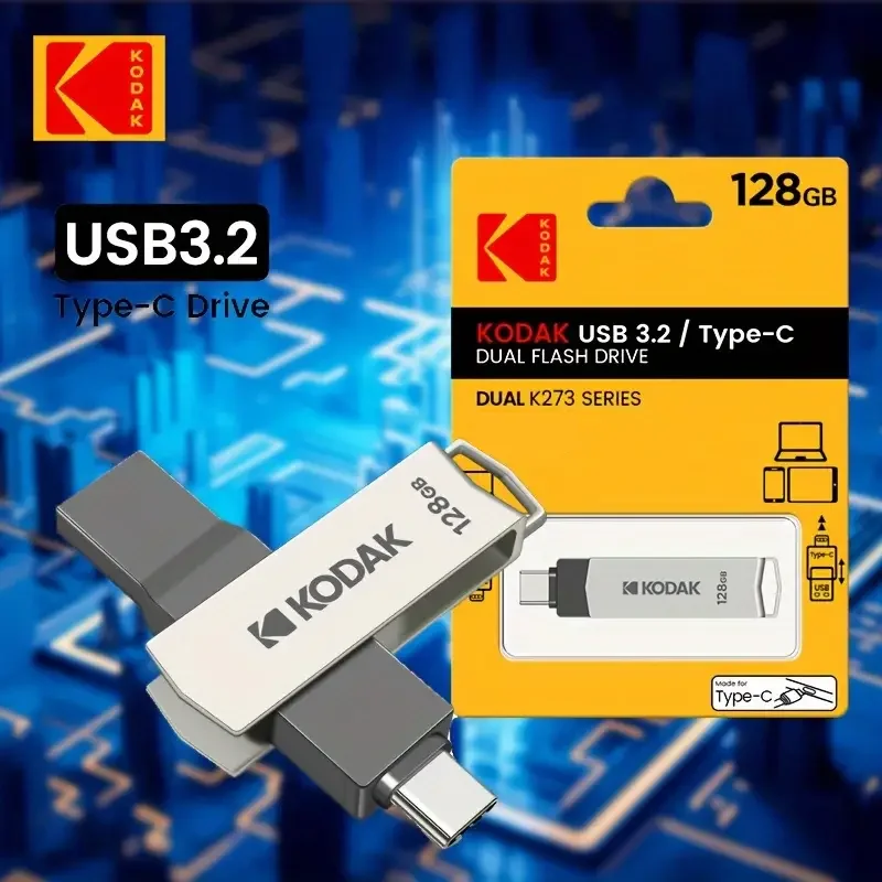 Kodak 2 in 1 Metal USB Flash Drives 64GB 128GB 256GB USB3.2 Pendrive Type C High Speed Dual Memory stick Pen Drive Free Shipping