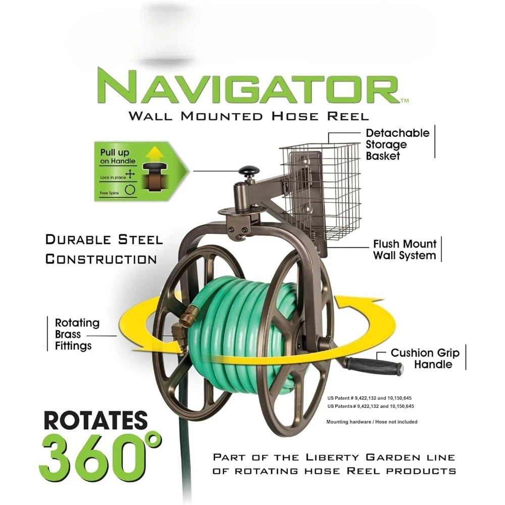 Watering Equipment/ 712 Single Arm Navigator Multi-Directional Garden Hose Reel, Holds 125-Feet of, 5/8-Inch, Bronze,Easy to use image 3