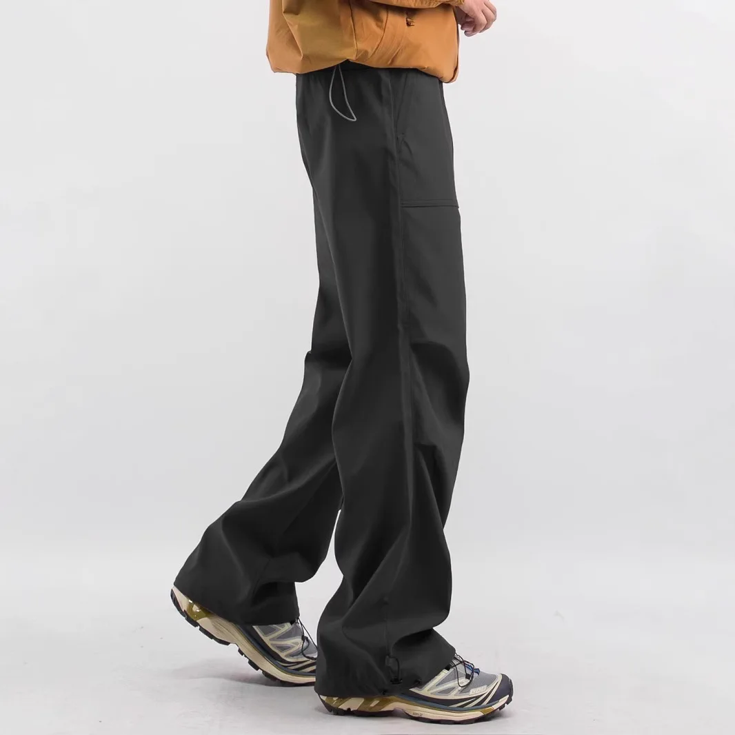 韓国風メンズ2025新作パンツ 夏 ルーズ カジュアル トレンド 多用途 軽量 ドレープ ワイドレッグ フロア丈パンツ