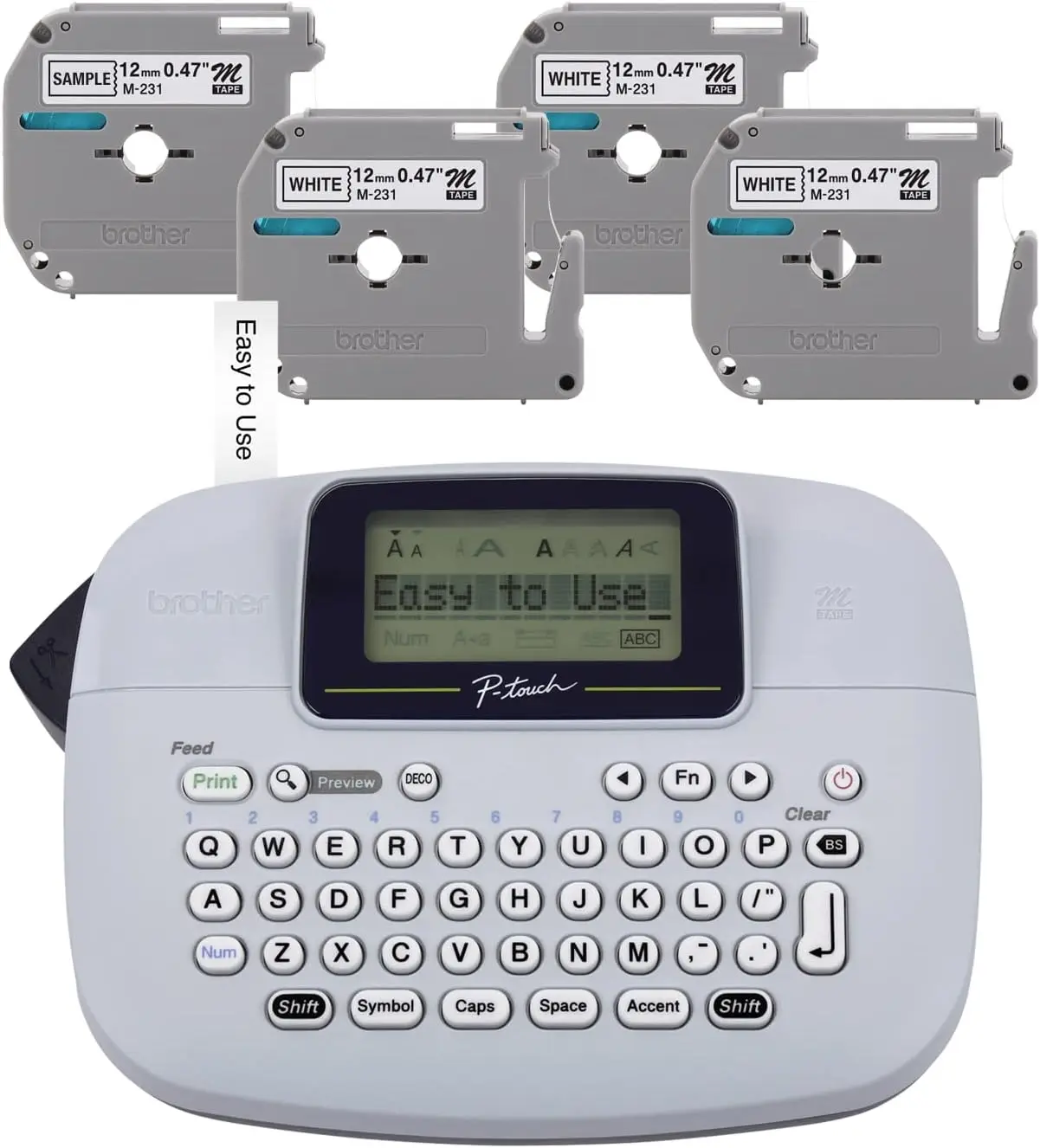 

PT-M95 P-Touch Monochrome Label Maker Bundle (4 Label Tapes Included),White