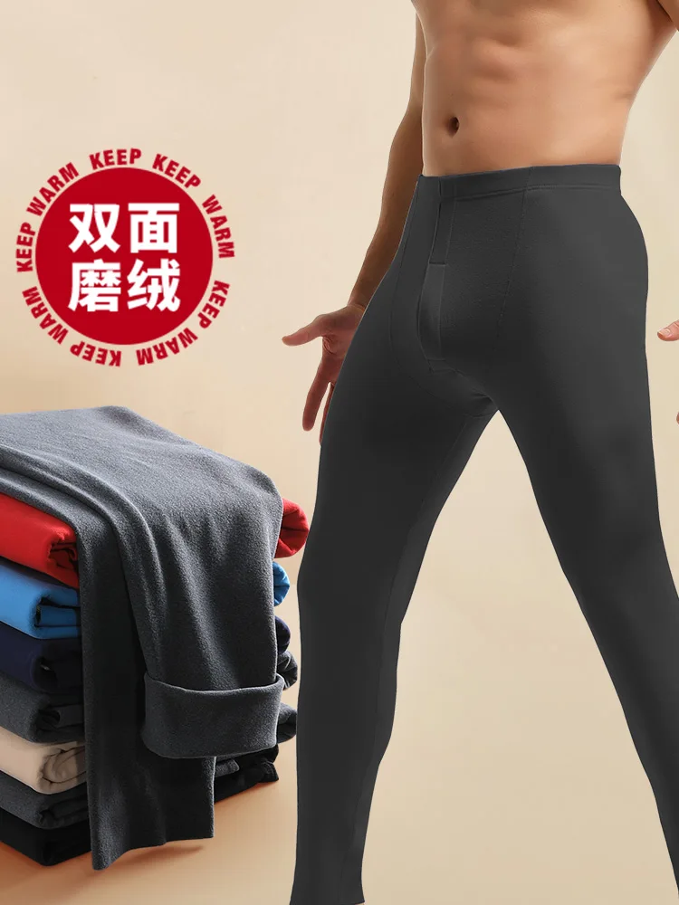 Men's thermal long johns, fleece - lined and thickened, for inner wear, cotton - woolen pants, suitable for spring and autumn, c