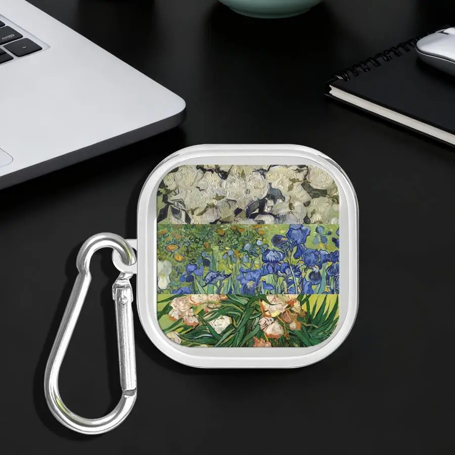 Case For Samsung Galaxy Buds 3Pro 2Pro 4 Pro 4Pro Live 2 3 FE Clear Earphone Cases Cover With Hook Van Gogh Painting Collage