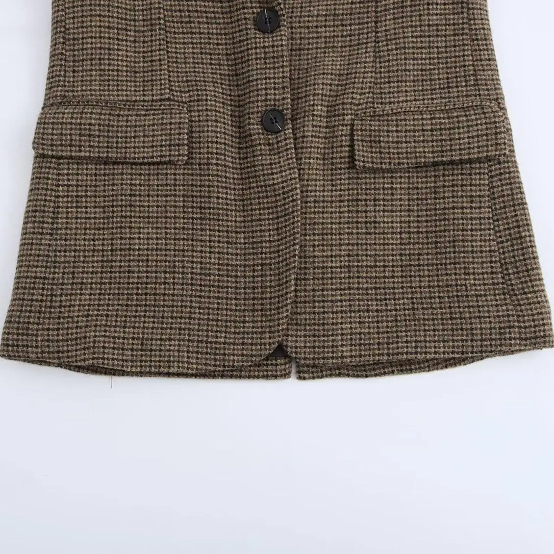 Jaqueta de Terno Fena em Lã com Estampa Xadrez, Casual, Ajuste Solto, Manga Longa, Design Faion, Fibra de Poliéster, Co...