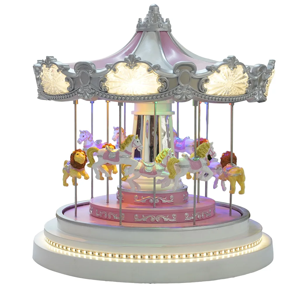 2025 Luxury Christmas Gift Animated LED Pink Carousel Music Box Christmas Decoration With Bluetooth Functionpromote sales