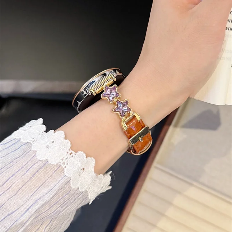 

Diamond studded pentagram leather strap suitable for Huawei GT5/GT5 Pro/GT4/GT2/3/4 22mm/20mm/18mm fashionable strap