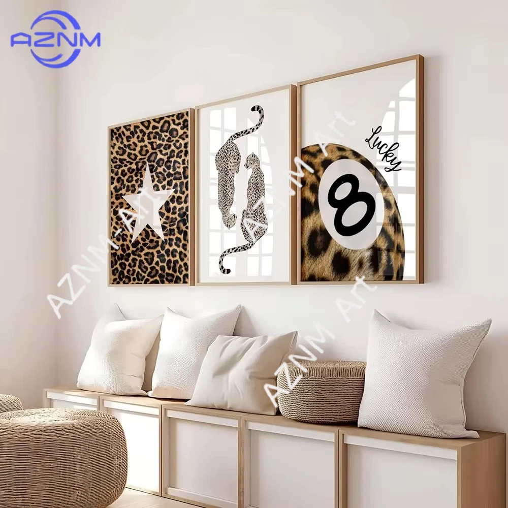1 Stück/3 Stück Vintage Leoparden- und Gepardenmuster Kunst-Leinwandposter Nr. 8 Glücksverheißende Kugelmalerei Zitat Wandkunstdrucke für Heimdekoration
