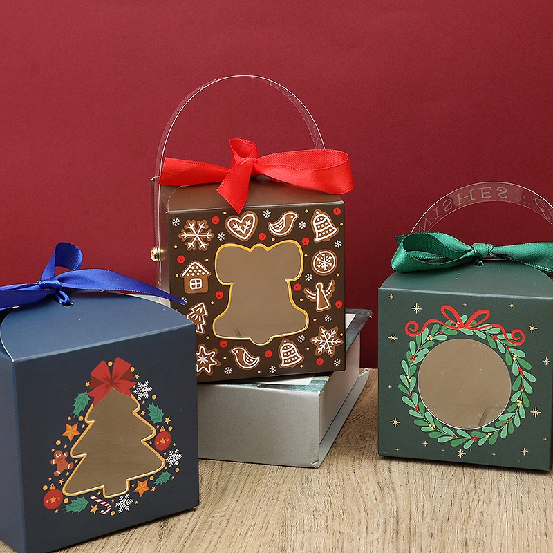 4pcs Christmas Paper Box With Window Handle Santa Snowman Candy Gift Packaging Box Bag For New Year Navidad Gift Home Xmas Decor image 2