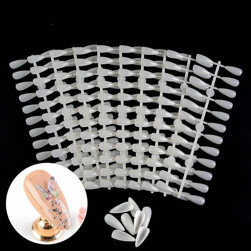 10x24pcs Short/Long Waterdrop False Nails Color Palette Practice Nail Tips T-Shape Design Nail Salon Supply Natural/Transparent