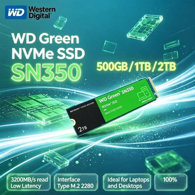 WD Green SN350 M.2 2280 NVMe PCIe3.0 SSD 500GB 1TB 2TB Internal Hard Drive High Speed Storage For Notebook Desktop Mini PC