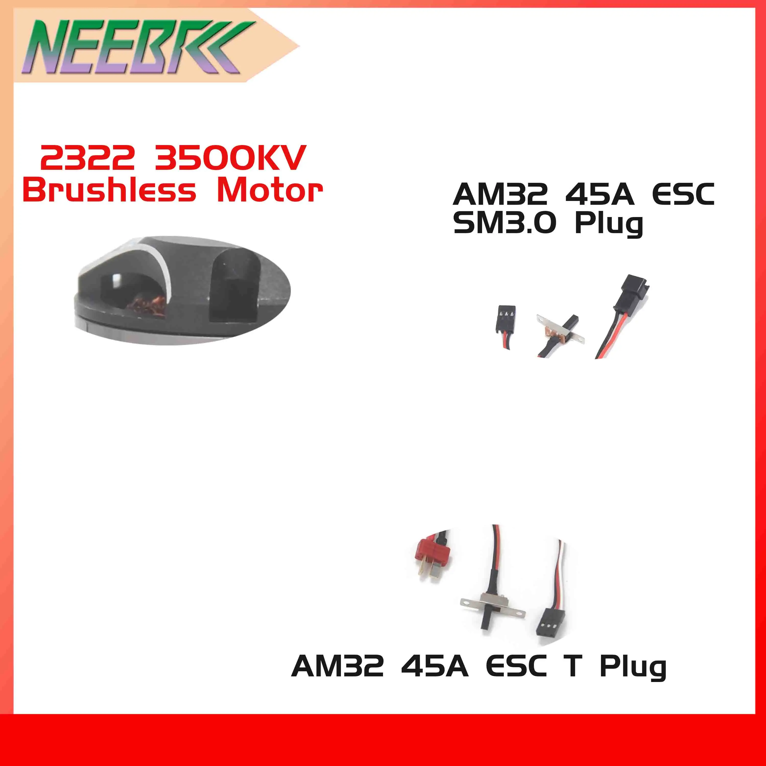 NEEBRC 2322 3500KV Brushless Motor AM32 45A Metal ESC SM3.0/T Plug for RC Car Crawler MN82 MN99S MN168 MN78 Upgrade Power Parts