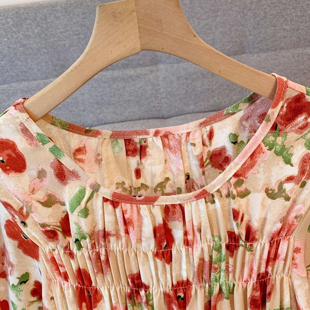 فستان نسائي مقاس كبير من NYFS لصيف 2025 فستان فضفاض كبير على شكل زهرة عالية الخصر وأكمام منتفخة فساتين طويلة رداء Elbise على الطراز الكوري