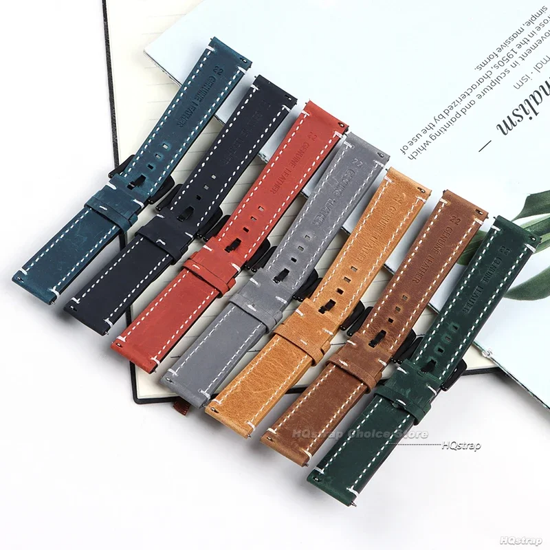 Mode Uhr Band Strap Sport Vintage Leder Armband Edelstahl Schnalle Uhr Zubehör 18mm 20mm 22mm 24mm
